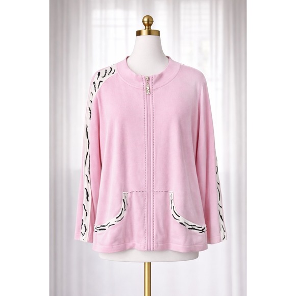 Storybook Knits Sweaters - New Storybook Knits Sweater Full Zip Cardigan Pink Zebra Sequin Women's Size 2X